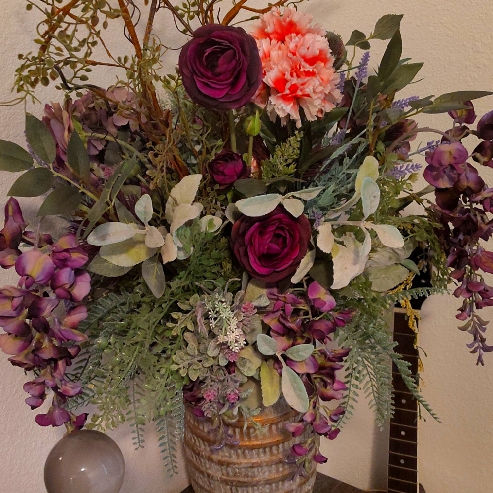 Elegant Faux Floral Bouquet with Purple and Pink Accents